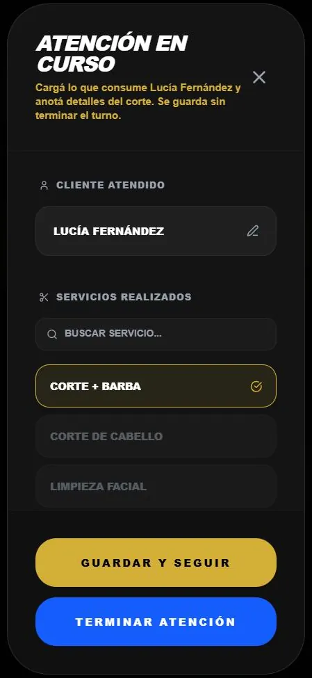 Atención en curso: servicios realizados al cliente